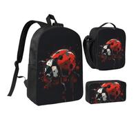 RLDOBOFE Red Ladybug Backpack Set 3 PCS - 17 Inch Laptop Backpack with Lunch Bag, Waterproof Daypack Insulated Lunch Box Large Capacity Coin Pouch Personalized Gift