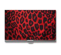 RLDOBOFE Red Leopard Pattern Business Card Holder, Slim Aluminum Alloy Card Case, Pocket Name Card Organizer Holder Wallet for Woman, Man, Pocket Or Bag Storage, Office Workers