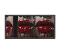 RLDOBOFE Red Lips Trifold Wallet Minimalist Mens Wallet with Key Hook 8 Card Slots Modern Stylish Polyester Security Wallets Fashion Slim Credit Card Holder Id Window