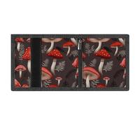 RLDOBOFE Red Mushrooms Trifold Wallet Minimalist Mens Wallet with Key Hook 8 Card Slots Modern Stylish Polyester Security Wallets Fashion Slim Credit Card Holder Id Window