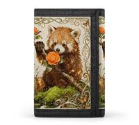 RLDOBOFE Red Panda Camellia Trifold Wallet Minimalist Mens Wallet with Key Hook 8 Card Slots Modern Stylish Polyester Security Wallets Fashion Slim Credit Card Holder Id Window