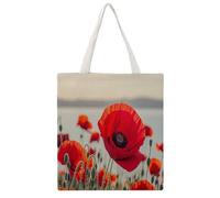 RLDOBOFE Red Poppy Flower Canvas Tote Bags, Reusable Grocery Bag with Handle, Shoulder Bag for Shopping Beach Storage Travel Gift