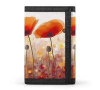 RLDOBOFE Red Poppy Flowers Wallet for Men, Extra Capacity Trifold Wallet for Women, Foldable Money Clip with ID Window for Pocket, Credit Card Holder, Personalized Wallets for Travel