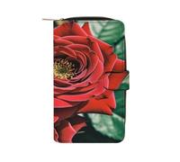 RLDOBOFE Red Rose Photo PU Leather Long Wallet Travel Wallets | Large Capacity Zipper Wallet for Men Women Clutch Wallets with 12 Card Slots and Snap Fastener Wallet for Daily Work Travel