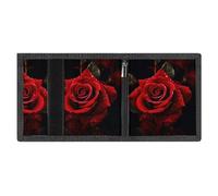 RLDOBOFE Red Rose Trifold Wallet Minimalist Mens Wallet with Key Hook 8 Card Slots Modern Stylish Polyester Security Wallets Fashion Slim Credit Card Holder Id Window