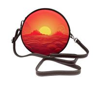 RLDOBOFE Red Sunrise Shoulder Bag for Women PU Leather Purses Retro Clutch Handbags with Zipper & Removable Strap for Daily Use, Phone Wallet, Trendy Ladies Crossbody Bag