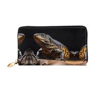 RLDOBOFE Reptile Monitor Lizard Leather Wallet for Women Long Coin Purse Ultra Slim Credit Cards Holder Bifold Clutch