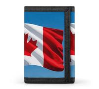 RLDOBOFE Retro Canada Flag Trifold Wallet Minimalist Mens Wallet with Key Hook 8 Card Slots Modern Stylish Polyester Security Wallets Fashion Slim Credit Card Holder Id Window