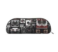 RLDOBOFE Retro Cool Camera Collection Pencil Pouch Leather,Small Pen Bags With Zipper For Pencils,Pens,Markers,Makeups,Change,Coins