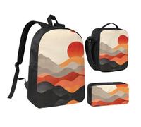RLDOBOFE Retro Images Backpack Set 3 PCS - 17 Inch Laptop Backpack with Lunch Bag, Waterproof Daypack Insulated Lunch Box Large Capacity Coin Pouch Personalized Gift