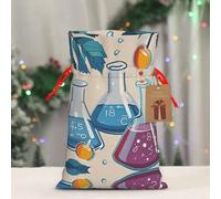 RLDOBOFE Reusable Gift Wrapping Bag for Holiday Party FavorsChemistry Print Christmas Gift Bag Burlap Xmas Drawstring Gift Sack with Tag & Tie, Small Christmas Bags for Gifts