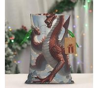 RLDOBOFE Reusable Gift Wrapping Bag for Holiday Party FavorsChinese Dragon Christmas Gift Bag Burlap Xmas Drawstring Gift Sack with Tag & Tie, Small Christmas Bags for Gifts