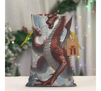 RLDOBOFE Reusable Gift Wrapping Bag for Holiday Party FavorsChinese Dragon Christmas Gift Bag Burlap Xmas Drawstring Gift Sack with Tag & Tie, Small Christmas Bags for Gifts