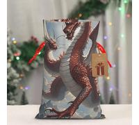 RLDOBOFE Reusable Gift Wrapping Bag for Holiday Party FavorsChinese Dragon Christmas Gift Bag Burlap Xmas Drawstring Gift Sack with Tag & Tie, Medium Christmas Bags for Gifts