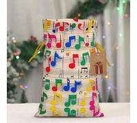 RLDOBOFE Reusable Gift Wrapping Bag for Holiday Party FavorsColorful Musical Notes Christmas Gift Bag Burlap Xmas Drawstring Gift Sack with Tag & Tie, Medium Christmas Bags for Gifts