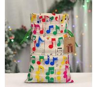 RLDOBOFE Reusable Gift Wrapping Bag for Holiday Party FavorsColorful Musical Notes Christmas Gift Bag Burlap Xmas Drawstring Gift Sack with Tag & Tie, Small Christmas Bags for Gifts