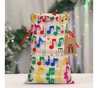 RLDOBOFE Reusable Gift Wrapping Bag for Holiday Party FavorsColorful Musical Notes Christmas Gift Bag Burlap Xmas Drawstring Gift Sack with Tag & Tie, Medium Christmas Bags for Gifts