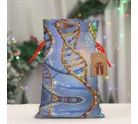 RLDOBOFE Reusable Gift Wrapping Bag for Holiday Party FavorsDNA Genetic Helix Christmas Gift Bag Burlap Xmas Drawstring Gift Sack with Tag & Tie, Medium Christmas Bags for Gifts
