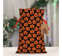 RLDOBOFE Reusable Gift Wrapping Bag for Holiday Party FavorsHorror Pumpkin Pattern Christmas Gift Bag Burlap Xmas Drawstring Gift Sack with Tag & Tie, Small Christmas Bags for Gifts