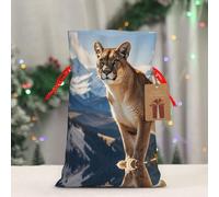RLDOBOFE Reusable Gift Wrapping Bag for Holiday Party FavorsPanther & Mountain Lion Christmas Gift Bag Burlap Xmas Drawstring Gift Sack with Tag & Tie, Small Christmas Bags for Gifts