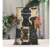 RLDOBOFE Reusable Gift Wrapping Bag for Holiday Party FavorsPug Christmas Gift Bag Burlap Xmas Drawstring Gift Sack with Tag & Tie, Small Christmas Bags for Gifts