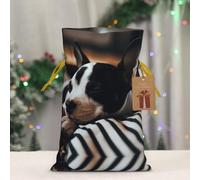 RLDOBOFE Reusable Gift Wrapping Bag for Holiday Party FavorsPuppy Sleeping Christmas Gift Bag Burlap Xmas Drawstring Gift Sack with Tag & Tie, Small Christmas Bags for Gifts