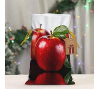 RLDOBOFE Reusable Gift Wrapping Bag for Holiday Party FavorsRed Apple Fruit Christmas Gift Bag Burlap Xmas Drawstring Gift Sack with Tag & Tie, Medium Christmas Bags for Gifts