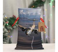 RLDOBOFE Reusable Gift Wrapping Bag for Holiday Party FavorsUS Army Plane Christmas Gift Bag Burlap Xmas Drawstring Gift Sack with Tag & Tie, Small Christmas Bags for Gifts