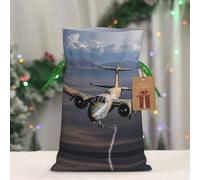 RLDOBOFE Reusable Gift Wrapping Bag for Holiday Party FavorsUS Army Plane Christmas Gift Bag Burlap Xmas Drawstring Gift Sack with Tag & Tie, Small Christmas Bags for Gifts