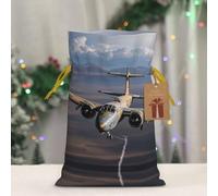 RLDOBOFE Reusable Gift Wrapping Bag for Holiday Party FavorsUS Army Plane Christmas Gift Bag Burlap Xmas Drawstring Gift Sack with Tag & Tie, Small Christmas Bags for Gifts