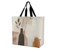 RLDOBOFE Reusable Grocery Bags, Foldable Shopping Bag with Strong Handles, Large Capacity Beige And Brown Tote Bags for Travel, Waterproof Shoulder Bag for Work, Beach, Picnic, Bulk Gifts