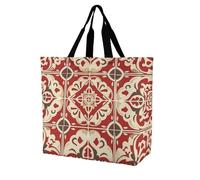 RLDOBOFE Reusable Grocery Bags, Foldable Shopping Bag with Strong Handles, Large Capacity Comes in Red And Beige Tote Bags for Travel, Waterproof Shoulder Bag for Work, Beach, Picnic, Bulk Gifts