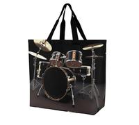RLDOBOFE Reusable Grocery Bags, Foldable Shopping Bag with Strong Handles, Large Capacity Cool Drum Set Tote Bags for Travel, Waterproof Shoulder Bag for Work, Beach, Picnic, Bulk Gifts