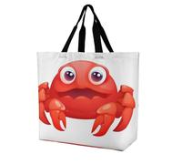 RLDOBOFE Reusable Grocery Bags, Foldable Shopping Bag with Strong Handles, Large Capacity Cute Red Crab Tote Bags for Travel, Waterproof Shoulder Bag for Work, Beach, Picnic, Bulk Gifts