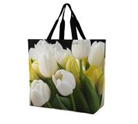 RLDOBOFE Reusable Grocery Bags, Foldable Shopping Bag with Strong Handles, Large Capacity Different Flowers Tote Bags for Travel, Waterproof Shoulder Bag for Work, Beach, Picnic, Bulk Gifts
