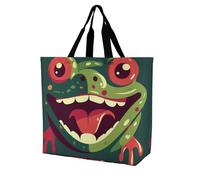 RLDOBOFE Reusable Grocery Bags, Foldable Shopping Bag with Strong Handles, Large Capacity Frog with Mouth Open Tote Bags for Travel, Waterproof Shoulder Bag for Work, Beach, Picnic, Bulk Gifts