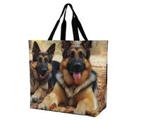 RLDOBOFE Reusable Grocery Bags, Foldable Shopping Bag with Strong Handles, Large Capacity German Shepherd Dog Tote Bags for Travel, Waterproof Shoulder Bag for Work, Beach, Picnic, Bulk Gifts