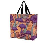 RLDOBOFE Reusable Grocery Bags, Foldable Shopping Bag with Strong Handles, Large Capacity Hippie Art Mushrooms Tote Bags for Travel, Waterproof Shoulder Bag for Work, Beach, Picnic, Bulk Gifts