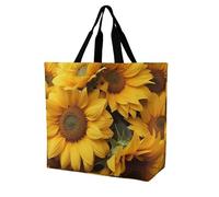 RLDOBOFE Reusable Grocery Bags, Foldable Shopping Bag with Strong Handles, Large Capacity Many Sunflowers Tote Bags for Travel, Waterproof Shoulder Bag for Work, Beach, Picnic, Bulk Gifts