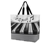 RLDOBOFE Reusable Grocery Bags, Foldable Shopping Bag with Strong Handles, Large Capacity Piano Music Symbol Tote Bags for Travel, Waterproof Shoulder Bag for Work, Beach, Picnic, Bulk Gifts