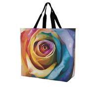 RLDOBOFE Reusable Grocery Bags, Foldable Shopping Bag with Strong Handles, Large Capacity Rainbow Rose Flower Tote Bags for Travel, Waterproof Shoulder Bag for Work, Beach, Picnic, Bulk Gifts