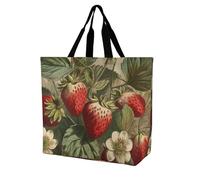 RLDOBOFE Reusable Grocery Bags, Foldable Shopping Bag with Strong Handles, Large Capacity Red Strawberry Tote Bags for Travel, Waterproof Shoulder Bag for Work, Beach, Picnic, Bulk Gifts