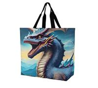 RLDOBOFE Reusable Grocery Bags, Foldable Shopping Bag with Strong Handles, Large Capacity Roaring Dragon Tote Bags for Travel, Waterproof Shoulder Bag for Work, Beach, Picnic, Bulk Gifts