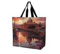 RLDOBOFE Reusable Grocery Bags, Foldable Shopping Bag with Strong Handles, Large Capacity Rome Sunset Tote Bags for Travel, Waterproof Shoulder Bag for Work, Beach, Picnic, Bulk Gifts