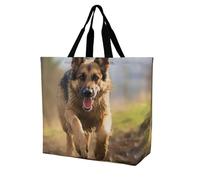 RLDOBOFE Reusable Grocery Bags, Foldable Shopping Bag with Strong Handles, Large Capacity Running German Shepherd Dog Tote Bags for Travel, Waterproof Shoulder Bag for Work, Beach, Picnic, Bulk Gifts