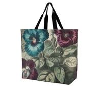 RLDOBOFE Reusable Grocery Bags, Foldable Shopping Bag with Strong Handles, Large Capacity Three Flowers Painting Tote Bags for Travel, Waterproof Shoulder Bag for Work, Beach, Picnic, Bulk Gifts