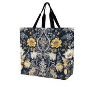RLDOBOFE Reusable Grocery Bags, Foldable Shopping Bag with Strong Handles, Large Capacity With Floral Pattern Tote Bags for Travel, Waterproof Shoulder Bag for Work, Beach, Picnic, Bulk Gifts