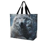 RLDOBOFE Reusable Grocery Bags, Foldable Shopping Bag with Strong Handles, Large Capacity Wolf Sitting in The Snow Tote Bags for Travel, Waterproof Shoulder Bag for Work, Beach, Picnic, Bulk Gifts