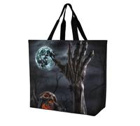 RLDOBOFE Reusable Grocery Bags, Foldable Shopping Bag with Strong Handles, Large Capacity Zombie Hand Dark Halloween Tote Bags for Travel, Waterproof Shoulder Bag for Work, Beach, Picnic, Bulk Gifts