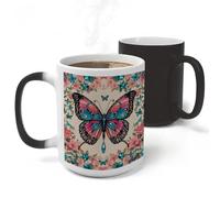 RLDOBOFE Rhinestone Butterfly Ceramic Color Changing Mug Heat Transforming Activated Mug 11 Oz Heat Changing Sensitive Tea Cup Magic Novelty Coffee Cup Drinkware Home Kitchen Gift